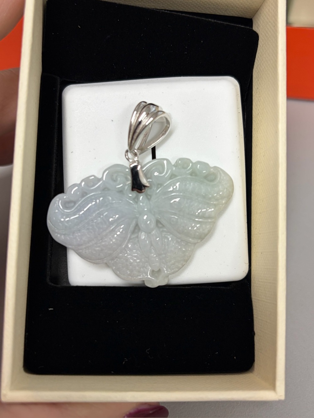 Beautiful sterling silver larger Jade butterfly pendant